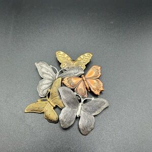Vintage Tritone Butterfly Swarm Brooch Pin  Silvertone Brasstone
